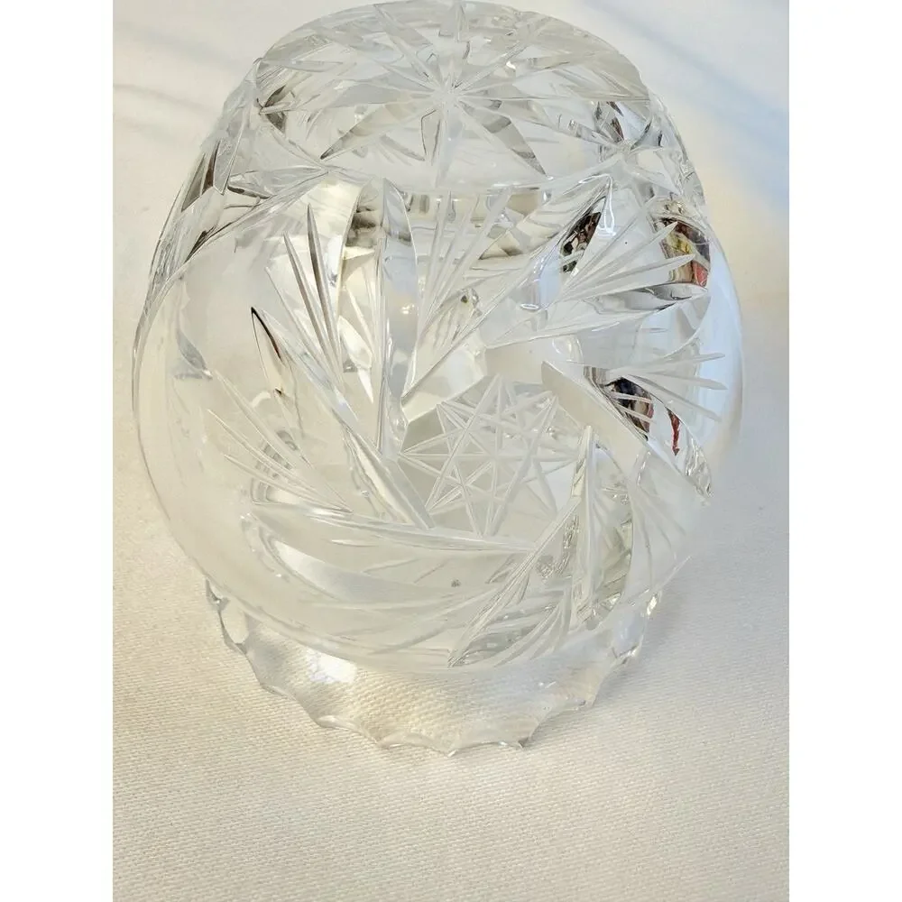 Vtg Cut Crystal Jam, Honey Jar W/ Glass Spoon Scalloped Lid